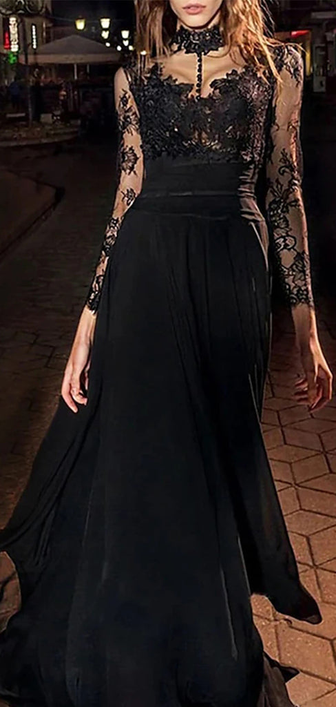 Gorgeous Sexy Black Lace Yarn Appliques A-line Long Prom Dresses Evening Gown,MB171