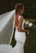 Elegant White Spaghetti Straps V Neck Lace Appliques Mermaid Long Wedding Dresses,WD40