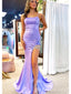 Elegant Light Purple Sequin Beading Side Slit Mermaid Long Evening Prom Dresses,MB110