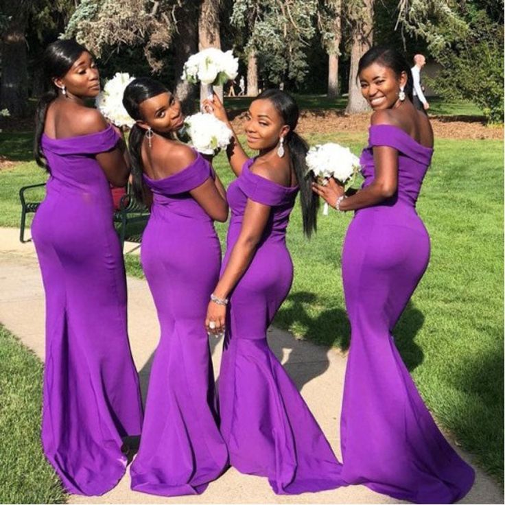 Elegant Dark Purple Off Shoulder Simple Cheap Mermaid Long Bridesmaid Dresses ,BD122