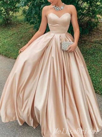 Sexy Elegant Strapless Ruched Sweetheart Champagne Ball Gown Evening Gown Long Prom Dresses ,MB261