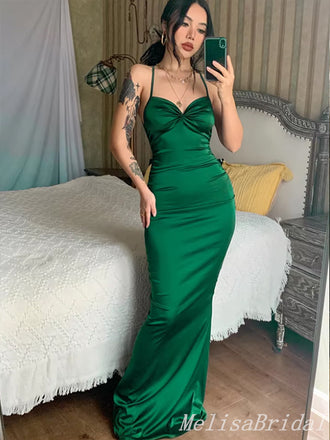 Emerald Green Mermaid Spaghetti Straps Lace Up Back Evening Gown Maxi Long Evening Party Prom Dresses ,MB602