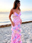 Elegant Pink Spaghetti Strap Ruffles Colorful Beach Prom Dresses,MB88