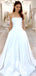 Elegant White Strapless A- Line Satin Long Wedding Dresses, WD33