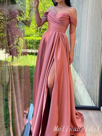 Sexy Off-the-shoulder Sweetheart High Slit Evening Gown Long Formal Dresses Prom Dresses with Pleats,MB345
