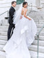 Popular V-Neck Spaghetti Strap White Organza Backless A-Line Long Cheap Wedding Dresses, WD23