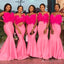 Elegant Pink Feather Mermaid Long Unique Cheap Bridesmaid Dresses ,BD83