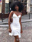 Elegant White Spaghetti Straps V Neck Ruffle Short Homecoming Dresses, HD34