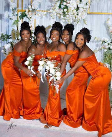 Elegant Orange Elastic Satin Simple Cheap Mermaid Long Bridesmaid Dresses ,BD173
