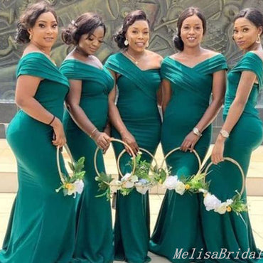 Off Shoulder Green Mermaid Long Bridesmaid Dresses ,BD202