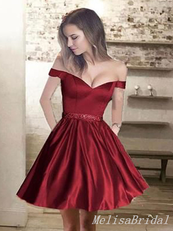 Sexy Off-the-shoulder Sweetheart A-line Short Homecoming Dresses with Pleats, HD251