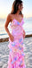 Elegant Pink Spaghetti Strap Ruffles Colorful Beach Prom Dresses,MB88