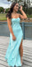 Sexy Blue Sheath Strapless Long Evening Gown Prom Dresses with Side Slit,MB202