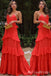 Elegant Red Spaghetti Straps V Neck A-line Long Party Dress Prom Dresses,MB1035