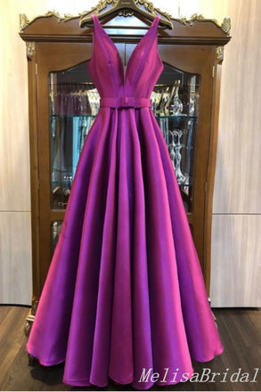 Belt Plunging Pleats A-line Evening Gown Maxi Long Evening Party Prom Dresses  ,MB754