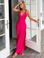 Sexy Pink V Neck Spaghetti Straps Side Slit Mermaid Sleeveless Evening Prom Dresses,MB147
