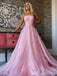 Elegant Pink A-Line Straight Neck Evening Gown Maxi Long Formal Dresses Prom Dresses With Tulle,MB530