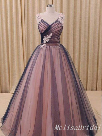 Elegant Flower Embroidery A-line Evening Gown Long Evening Party Prom Dresses,MB834