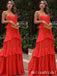 Elegant Red Spaghetti Straps V Neck A-line Long Party Dress Prom Dresses,MB1035