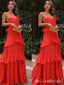 Elegant Red Spaghetti Straps V Neck A-line Long Party Dress Prom Dresses,MB1035