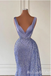 Purple Plunging Mermaid Evening Gown Maxi Long Evening Party Prom Dresses ,MB728