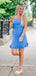 Elegant Blue Spaghetti Straps Ruffles Simple Cheap Short Homecoming Dresses, HD164