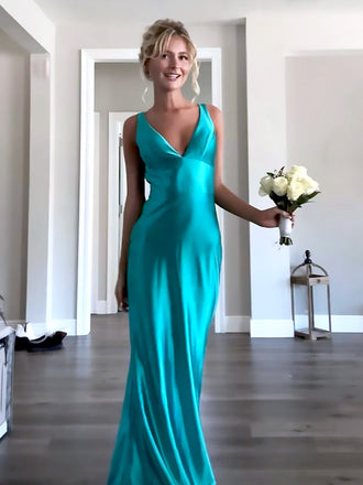 Sexy Blue V Neck Spaghetti Straps Side Slit Mermaid Sleeveless Evening Prom Dresses,MB148