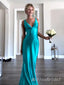 Sexy Blue V Neck Spaghetti Straps Side Slit Mermaid Sleeveless Evening Prom Dresses,MB148