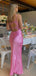 Sexy Unique Pink Spaghetti Strap Mermaid Long Prom Dresses,MB40