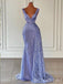 Purple Plunging Mermaid Evening Gown Maxi Long Evening Party Prom Dresses ,MB728