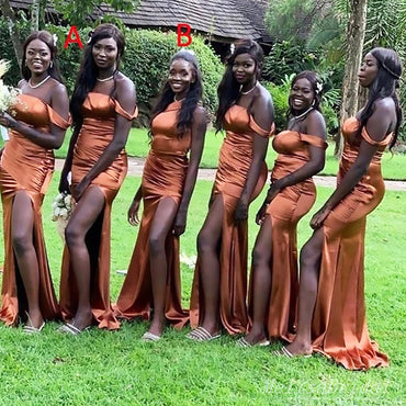 Mismached Elegant Off Shoulder Side Slit Simple Mermaid Long Cheap Bridesmaid Dresses ,BD119