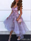 Elegant Purple Tulle A-line High Low Floral Short Homecoming Dresses, HD264