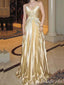 Gold Spaghetti Straps A-line Evening Gown Maxi Long Evening Party Prom Dresses ,MB802