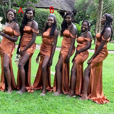 Mismached Elegant Off Shoulder Side Slit Simple Mermaid Long Cheap Bridesmaid Dresses ,BD119