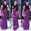 Sexy Purple Off Shoulder Ruffles Beadings Floor Length Cheap Bridesmaid Dresses,BD41