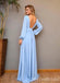 Light Blue A-line Long Sleeves Plunging Evening Gown Maxi Long Evening Party Prom Dresses  ,MB729