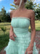 Mint Green Strapless Layer Fluffy Lace Up Back Evening Gown Maxi Long Formal Dresses Prom Dresses With Ruffles,MB569