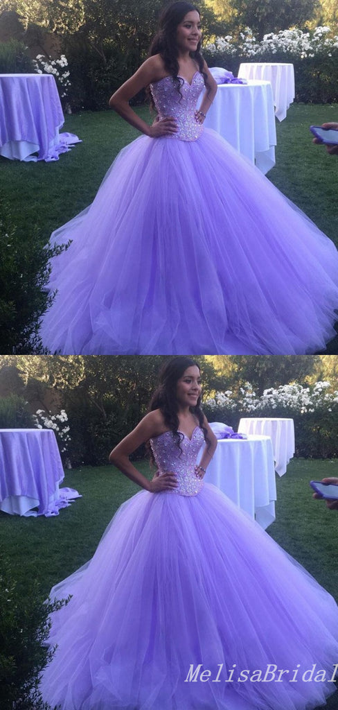 Elegant Sparkle Strapless Purple A-Line Ball Gown Sweetheart Evening Gown Maxi Long Formal Dresses Prom Dresses With Tulle,MB531