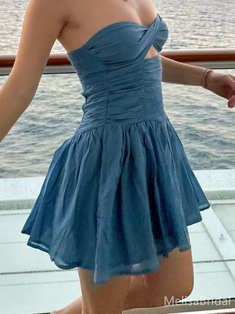 Cute Blue Sweetheart Short Party Dress Short Homecoming Dress, HD484