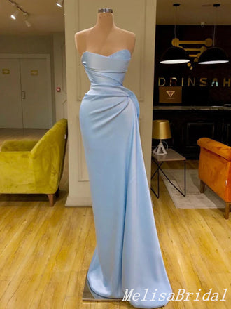 Elegant Sexy Blue Strapless Sweetheart Mermaid Long Prom Dresses to Impress ,MB910