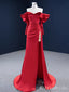 Red Strapless Side Slit Sheath Lace up Back Party Dress Long Prom Dresses to Impress ,MB971