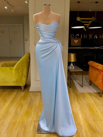 Elegant Sexy Blue Strapless Sweetheart Mermaid Long Prom Dresses to Impress ,MB910