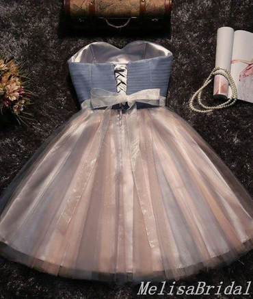 Sweetheart Strapless A-Line Lace Up Back Graduation Party Short Homecoming Dresses With Belt, HD420