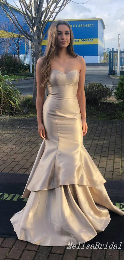 Champagne Sweetheart Mermaid Strapless Evening Gown Maxi Long Formal Dresses Prom Dresses ,MB570