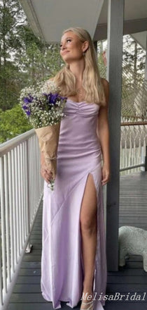 Sexy Simple Light Purple Sheath Evening Gown Maxi Long Formal Dresses Prom Dresses With Side Slit ,MB498
