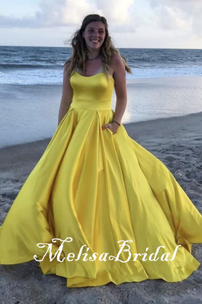 Yellow Strapless A-Line Sweetheart Evening Gown Maxi Long Evening Party Prom Dresses,MB658