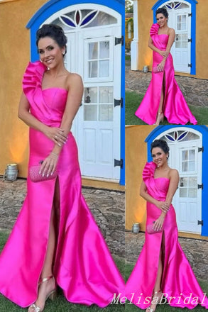 One Shoulder Sheath Evening Gown Maxi Long Evening Party Prom Dresses with Side Slit ,MB756