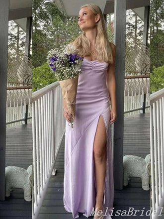 Sexy Simple Light Purple Sheath Evening Gown Maxi Long Formal Dresses Prom Dresses With Side Slit ,MB498