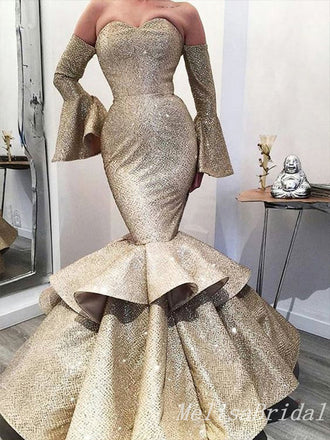 Sparkle Long Sleeves Sweetheart Mermaid Evening Gown Long Evening Party Prom Dresses ,MB837