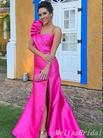 One Shoulder Sheath Evening Gown Maxi Long Evening Party Prom Dresses with Side Slit ,MB756